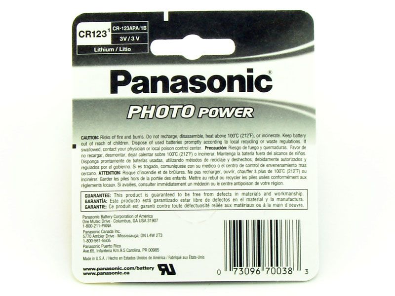 Panasonic CR123A Photo Power Lithium battery