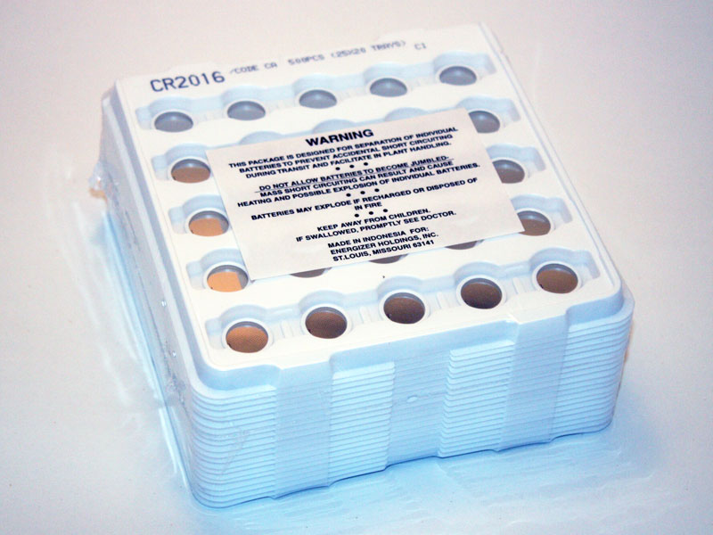 Energizer CR2016 Lithium Coin Cell Battery, Bulk Tray Packaging