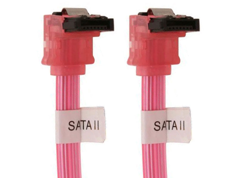 Dual right angle 24" SATA II CABLE- UV RED with METAL LATCH