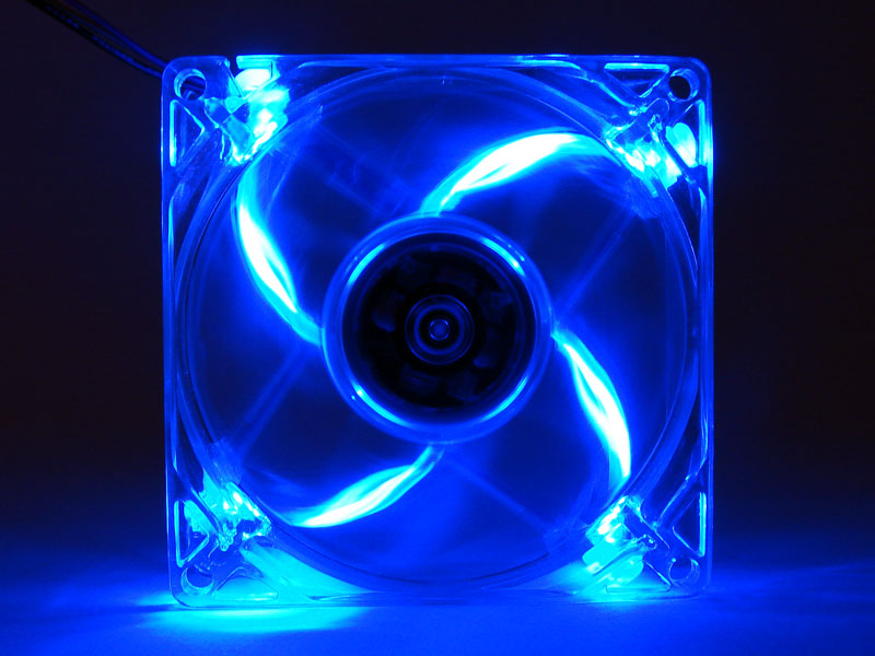 Blue Quad LED 80mm Lighted Fan, 3pin / 4pin Combo Power