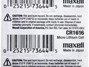 Maxell CR1616 Lithium Coin Cell Battery qty 1, Blister Pack