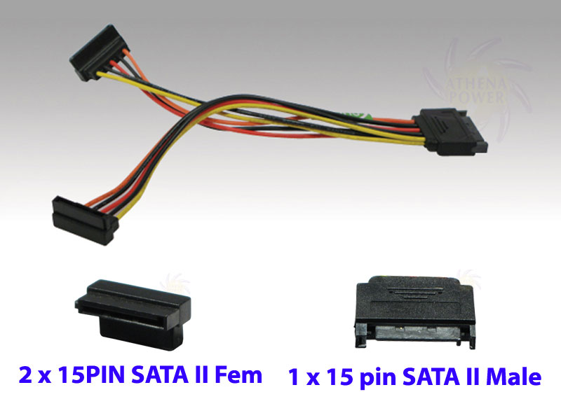 [CBSAATS2Y] SATA2 (M) 15pin  Y-Cable Convert to 2 x SATA2 15pin (F) 8 in