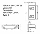 HDMI Port Jack Cover, Protective Cap, Flat Face, Small Flange, Type 3, Black