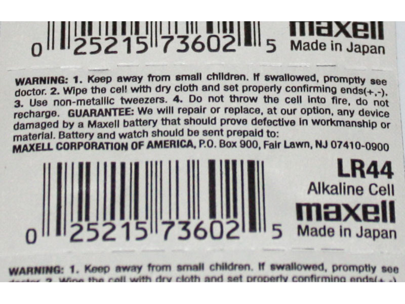 Maxell LR44 Micro Alkaline Battery Coin / Button Cell Single