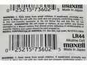 Maxell LR44 Micro Alkaline Battery Coin / Button Cell Single