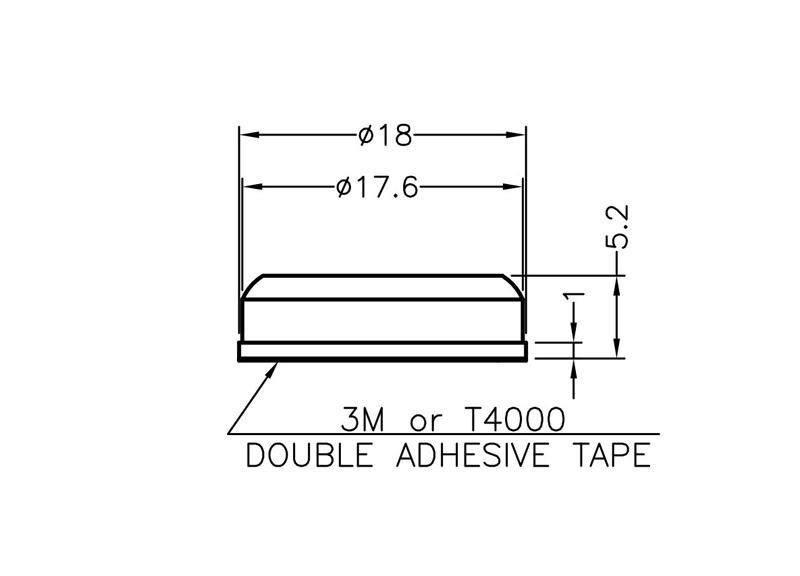Rubber Round Bumper Foot, 18mm Diameter x 5.2mm Height, Black, Peel-and-Stick Adhesive