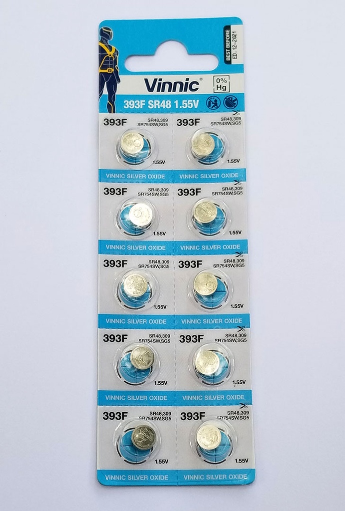 [BASOVI393] Vinnic 393 Silver Oxide Battery 393E IEC SR48, Qty 1